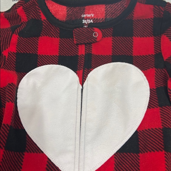 Girl 3T zipper fleece flannel 1piece footie pajama Christmas buffalo plaid heart - Picture 3 of 3